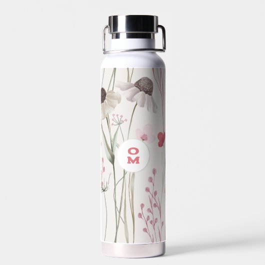 Modern Large Wildblume Monogram Light Pink Green Trinkflasche (Rückseite)