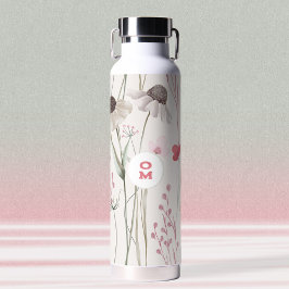Modern Large Wildblume Monogram Light Pink Green Trinkflasche