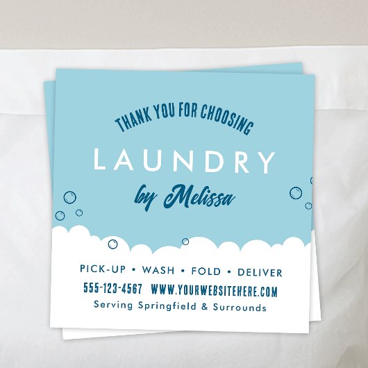 Modern Laundry Service Blue & White Thank You Card Begleitkarte