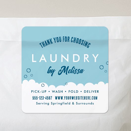 Modern Laundry Service Blue & White Thank You Quadratischer Aufkleber