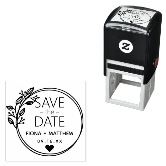 Modern Laurel Circular Save the Date Wedding Permastempel (Beispiel)