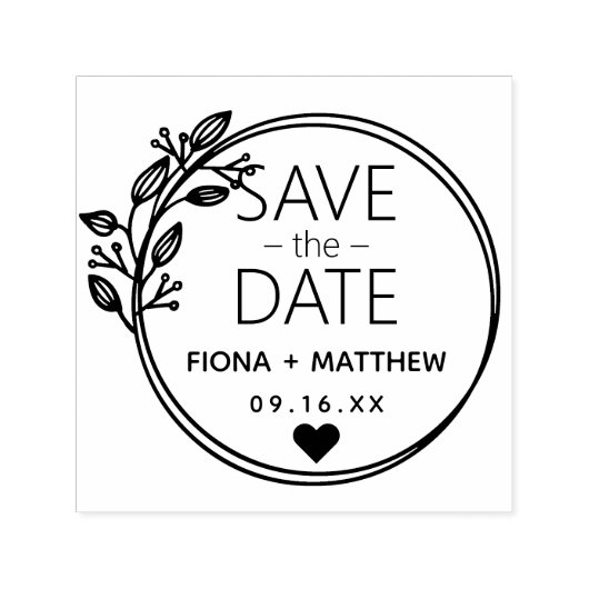 Modern Laurel Circular Save the Date Wedding Permastempel (Design)