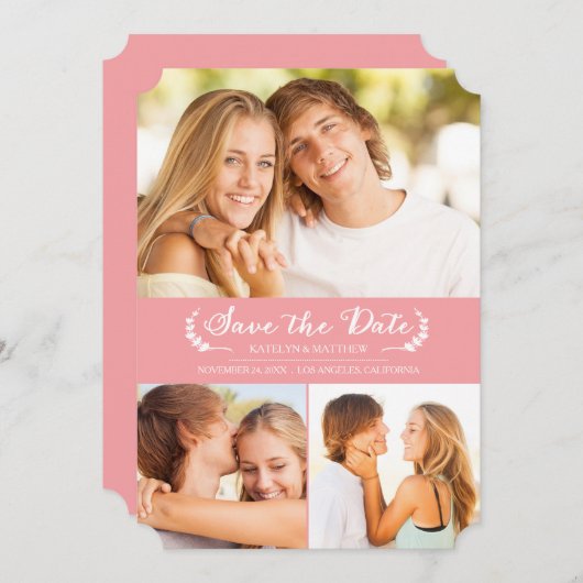 Modern Laurel Save the Date Fotokarte / Rosa (Vorne/Hinten)