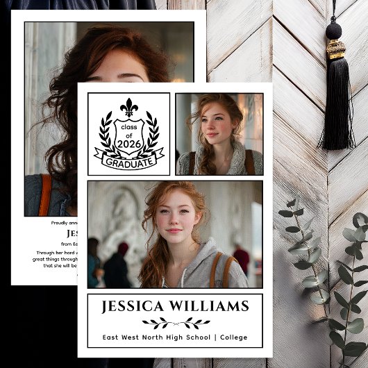 Modern Laurels 3 Photo Class of 2026 Graduation  Ankündigung