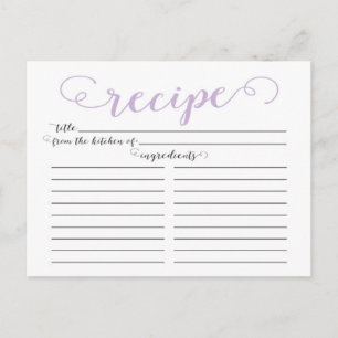 Modern Lavendel Script Brautparty Rezept Cards Postkarte