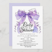 Modern Lavender Bow and Flowers Baby Shower Einladung (Vorne/Hinten)