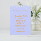 Modern Lavender fairy lights Save The Date (Stehend Vorderseite)