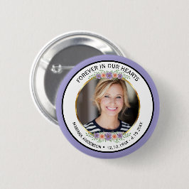 Modern Lavender Floral Memorial Photo Button