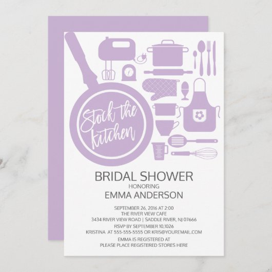 Modern Lavender Kitchen Bridal Dusche Einladung (Vorne/Hinten)