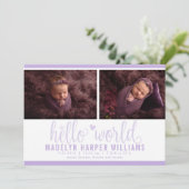 Modern Lavender Lila Hello World FotoCollage Ankündigung (Stehend Vorderseite)