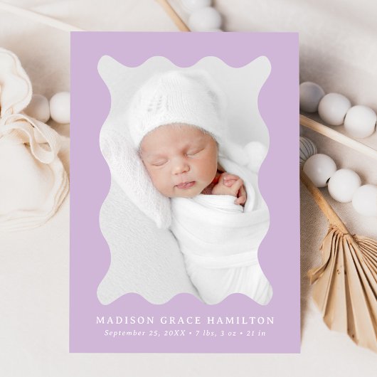 Modern Lavender Wavy Frame 2 Foto Birth Ankündigung