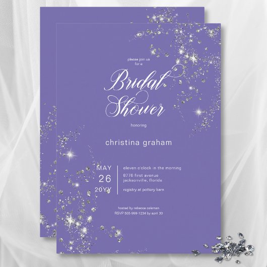 Modern Lavender White Glam Diamonds Brautparty Einladung