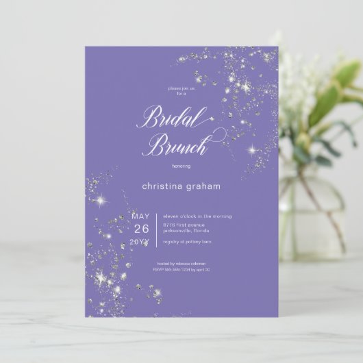 Modern Lavender White Glam Diamonds Bridal Brunch Einladung (Stehend Vorderseite)