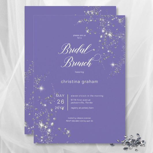 Modern Lavender White Glam Diamonds Bridal Brunch Einladung