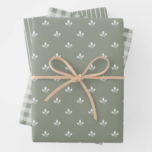 Modern Leaf Gingham Pinstripe Pattern Mix Green | Geschenkpapier Set (Beispiel)