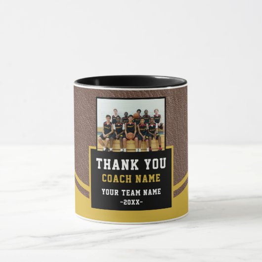 Modern Leather Team Name Foto Coach Danke Tasse (Zentrum)