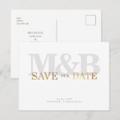 Modern & leicht Grau Monogram & Gold Postkarte (Vorne/Hinten)