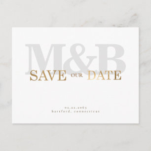 Modern & leicht Grau Monogram & Gold Postkarte