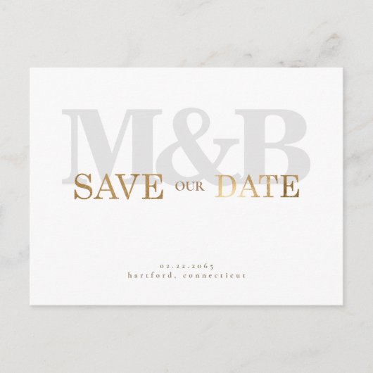 Modern & leicht Grau Monogram & Gold Postkarte (Vorderseite)