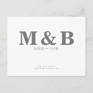 Modern & leicht Grau Monogram weiß Postkarte