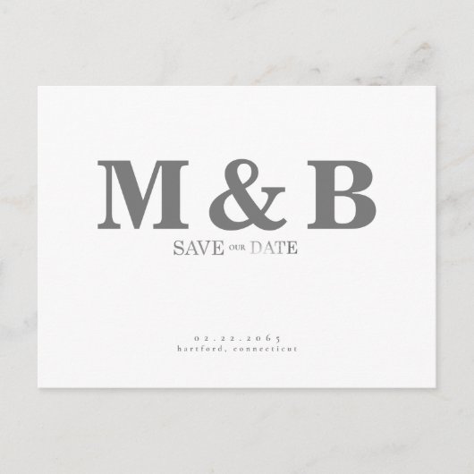 Modern & leicht Grau Monogram weiß Postkarte (Vorderseite)