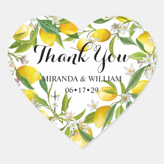 Modern Lemon Boho Summer Wedding Danke Herz Herz-Aufkleber (Vorderseite)