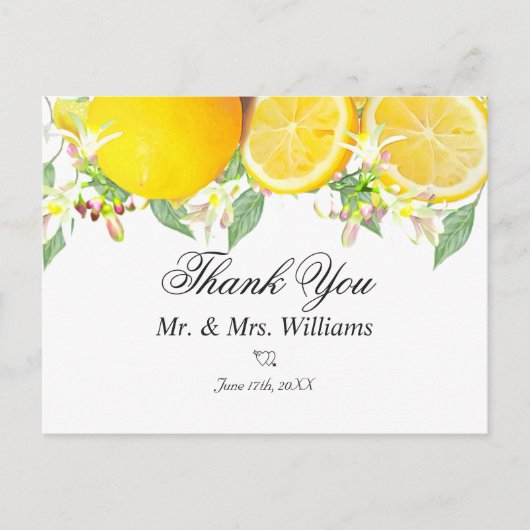 Modern Lemon Boho Summer Wedding Vielen Dank Postkarte (Vorderseite)