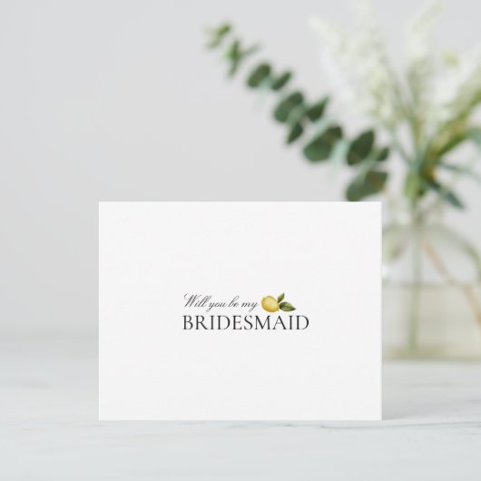 Modern Lemon Bridesmaid Vorschlag Card Save The Date (Stehend Vorderseite)