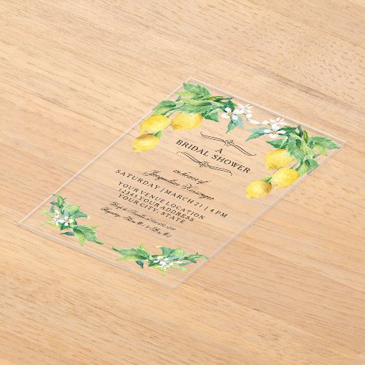 Modern Lemon Elegant Floral Blue Bridal Shower Acryleinladungen (Ablage )