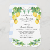 Modern Lemon Floral Elegant Blue Bridal Shower Einladung (Vorne/Hinten)