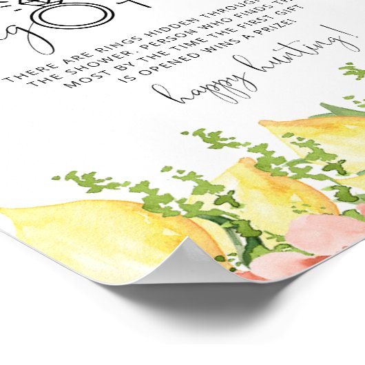Modern Lemon Floral Ring Brautparty Game Poster