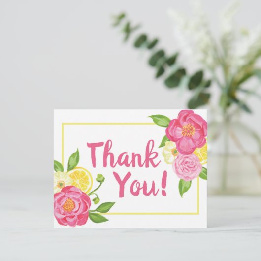 Modern Lemon Floral Vielen Dank Dankeskarte (Stehend Vorderseite)