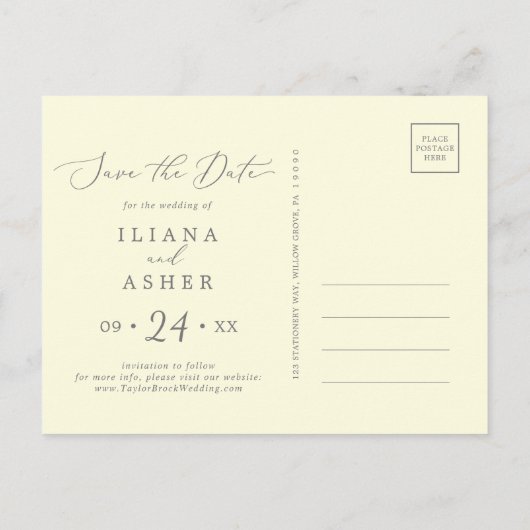 Modern Lemon Garden Gelb Save the Date Postkarte (Rückseite)