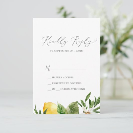 Modern Lemon Garden Simple RSVP Card (Stehend Vorderseite)