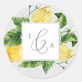 Modern Lemon | Gray Monogram Wedding Umschlag Aufk Runder Aufkleber