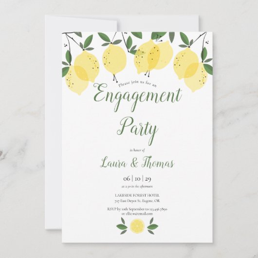 Modern Lemon Greenery Engagement Party Einladung (Vorderseite)
