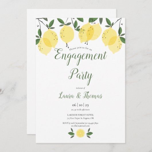 Modern Lemon Greenery Engagement Party Einladung (Vorne/Hinten)