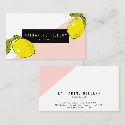 Modern Lemon Pink White Block Business Card Visitenkarte (Vorne/Hinten)