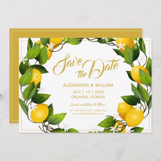 Modern Lemon Wreath Garden | Hochzeit Save The Date (Vorne/Hinten)