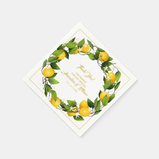 Modern Lemon Wreath Vielen Dank | Hochzeit Serviette (Ecke)