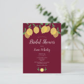 Modern Lemons Burgundy Bridal Dusche Einladung (Stehend Vorderseite)