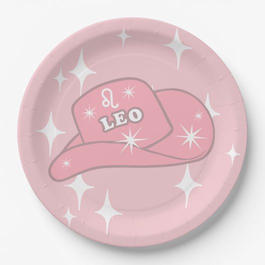 Modern Leo Zodiac Pink Cowgirl Hut Party Pappteller (Vorderseite)
