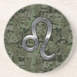 Modern Leo Zodiac signiert über grüne digitale Cam Sandstein Untersetzer