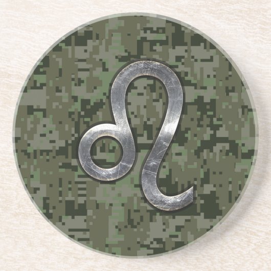 Modern Leo Zodiac signiert über grüne digitale Cam Sandstein Untersetzer (Vorne)