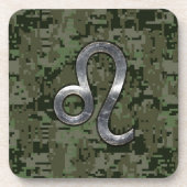 Modern Leo Zodiac signiert über grüne digitale Cam Untersetzer (Vorderseite)
