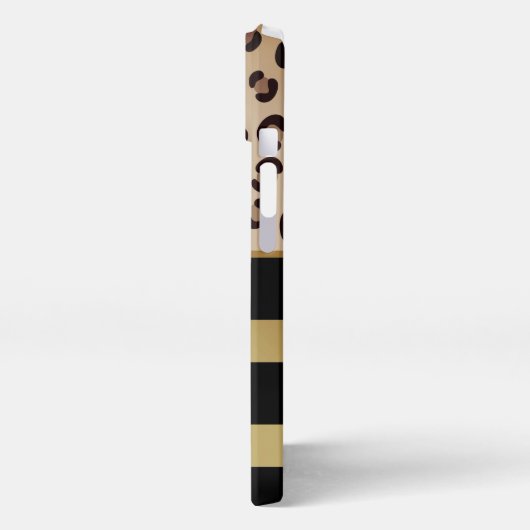 Modern Leonard Print Gold Black Strips Monogramm iPhone Hülle (Linke Seite)