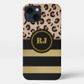 Modern Leonard Print Gold Black Strips Monogramm iPhone Hülle (Rückseite)