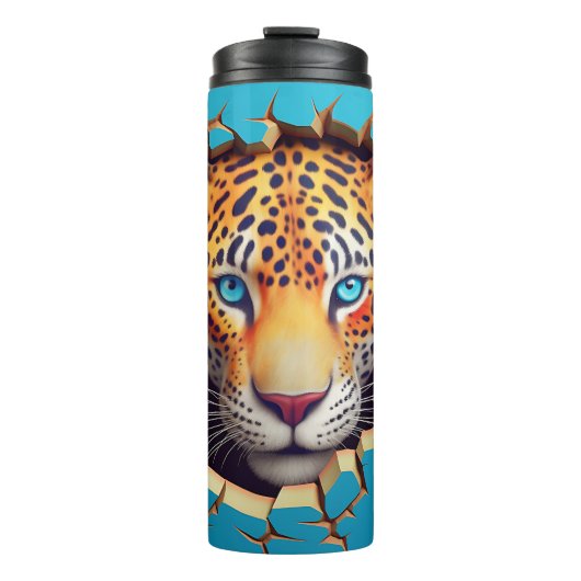 Modern Leopard 3D Animal Blue Thermosbecher (Vorderseite)