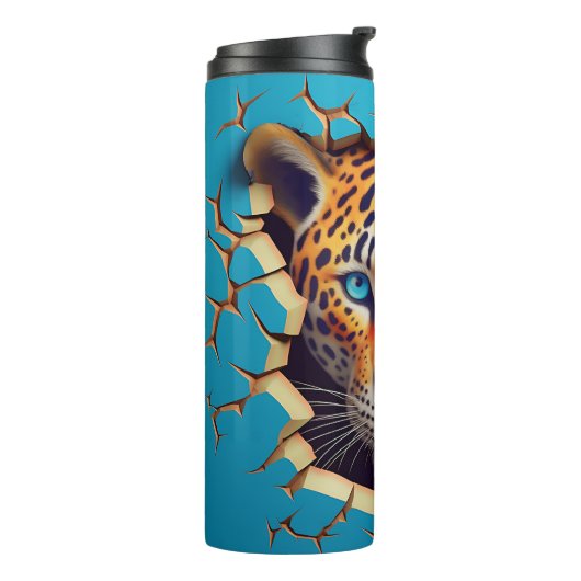 Modern Leopard 3D Animal Blue Thermosbecher (Nach links gedreht)