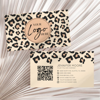 Modern Leopard Cheetah Custom Company Logo QR Code Visitenkarte